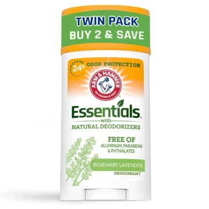 ARM & HAMMER Essentials Deodorant, Fresh Rosemary Lavender, with Natural Deodorizers, 2.5 oz, 2 Ct